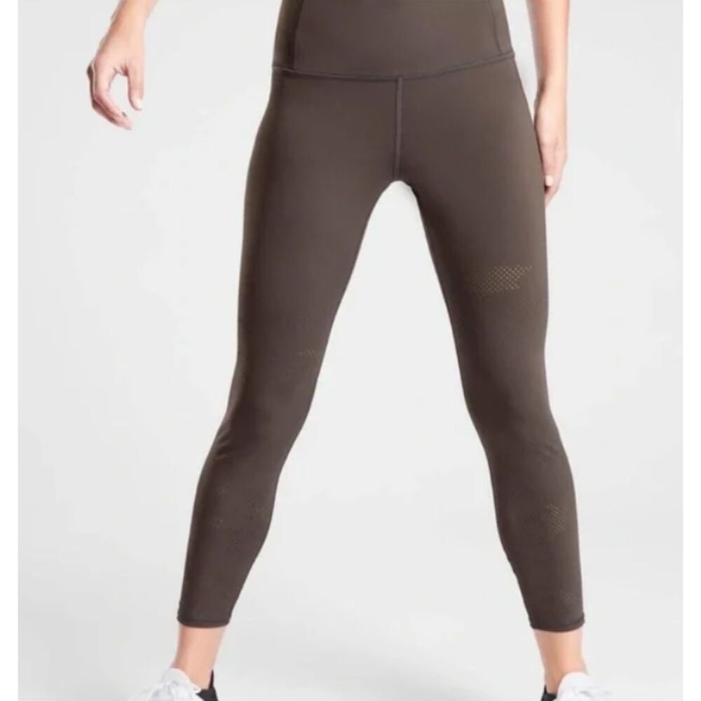 Athleta Persistence Taupe Laser Cut 7/8 High Rise Stretch Workout Leggings Sz M